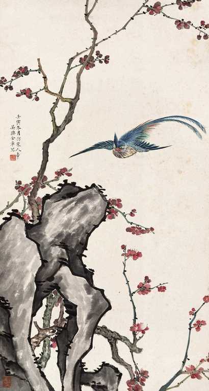 金章 壬寅（1902年）作 以介眉寿 立轴